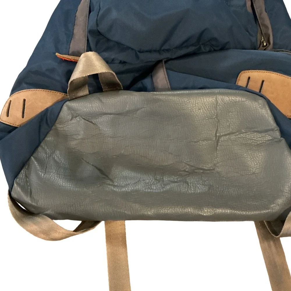JanSport Skip Yowell Vintage Backpack Navy Blue Leather Lash Tabs Retro Bag